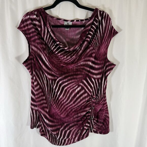 Worthington Blouse WOmen's 1X Red Striped Tank Top Round Neck Stretch - Picture 1 of 10